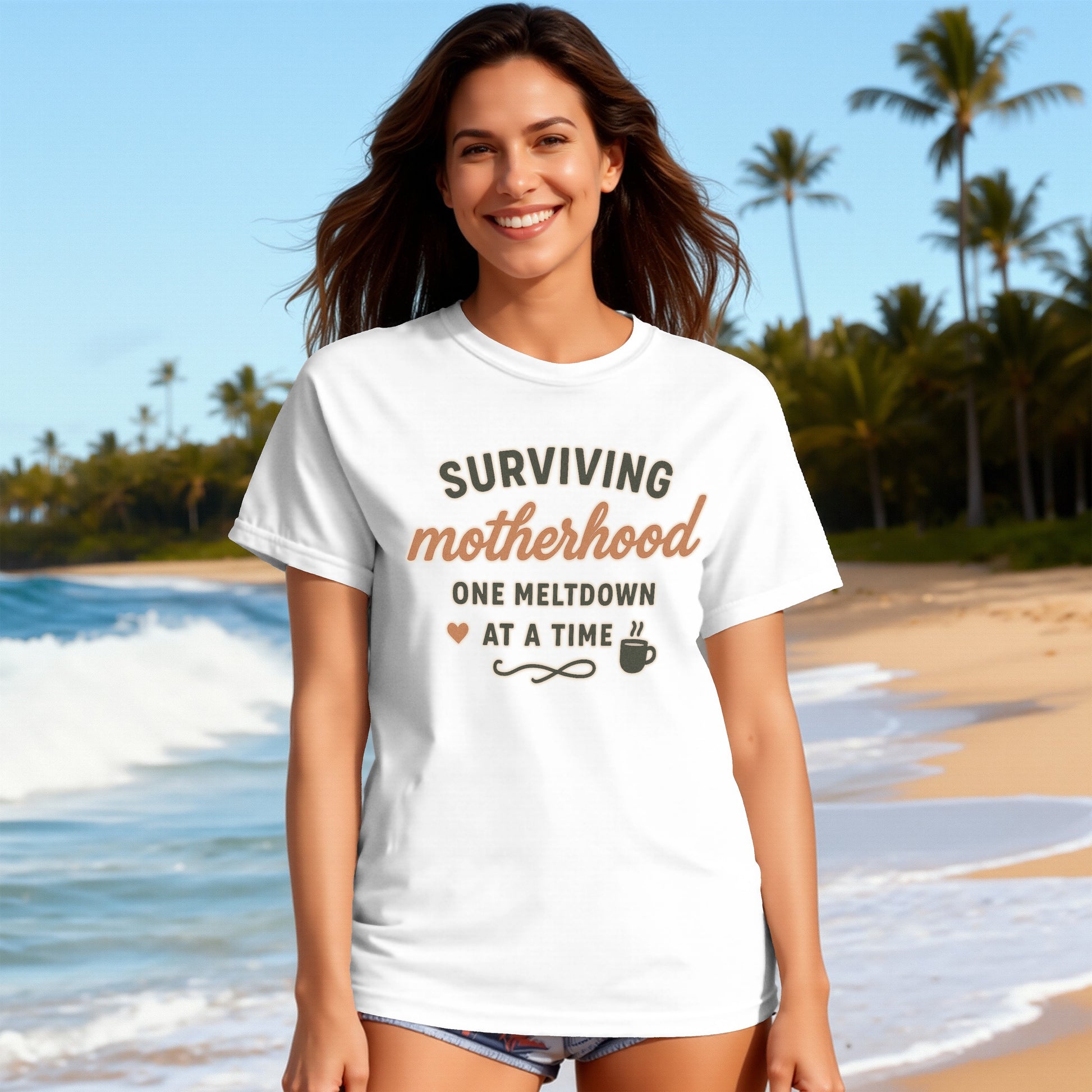 White- Surviving Motherhood One Meltdown at a Time Shirt