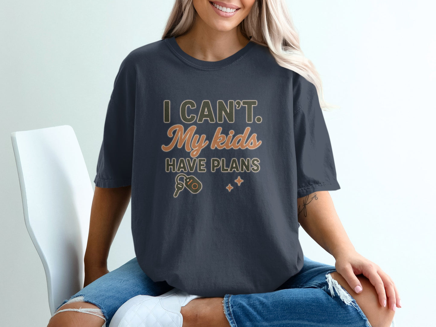 Navy- I Can't My Kids Have Plans Graphic T-Shirt