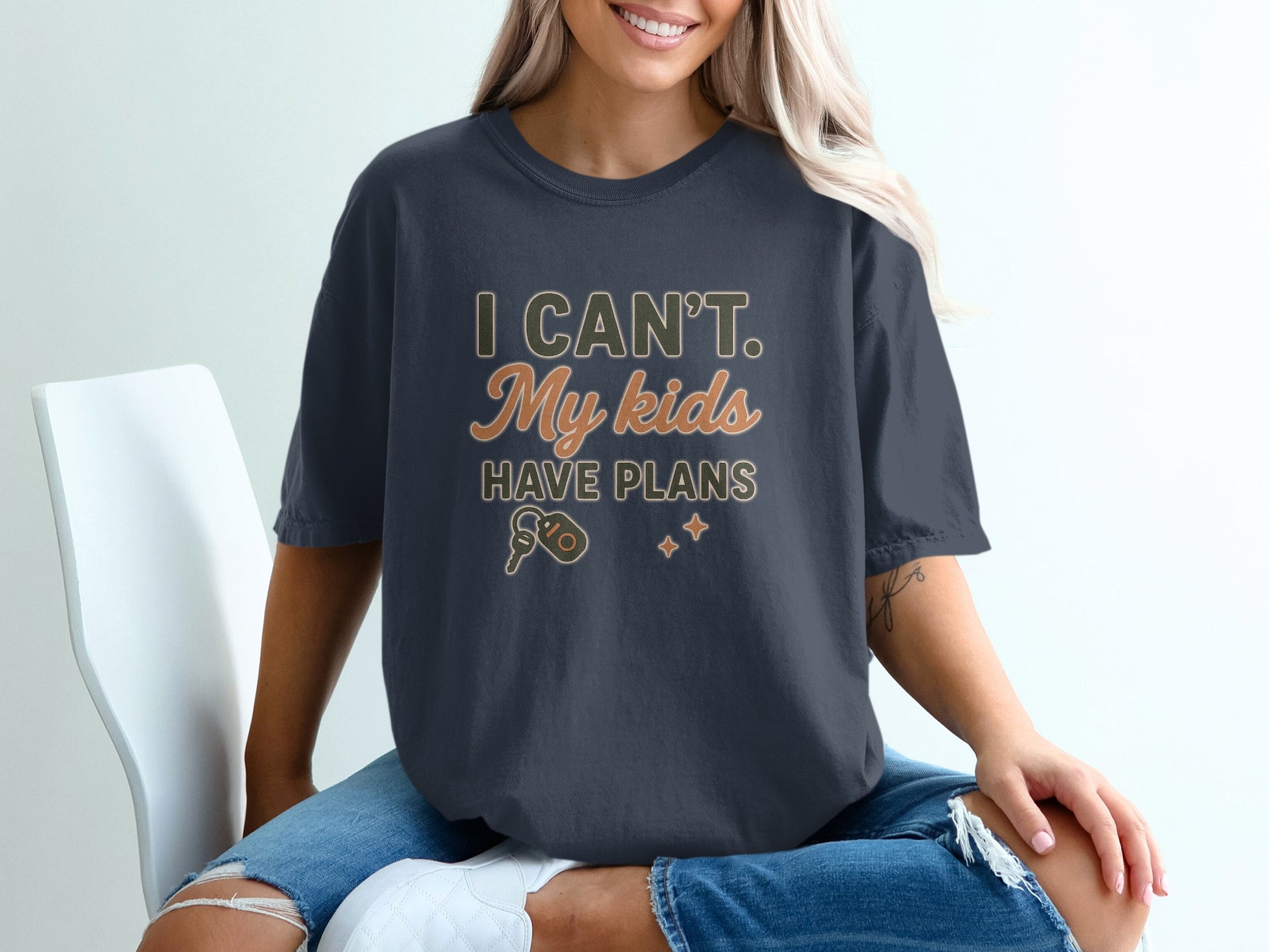 Navy- I Can't My Kids Have Plans Graphic T-Shirt