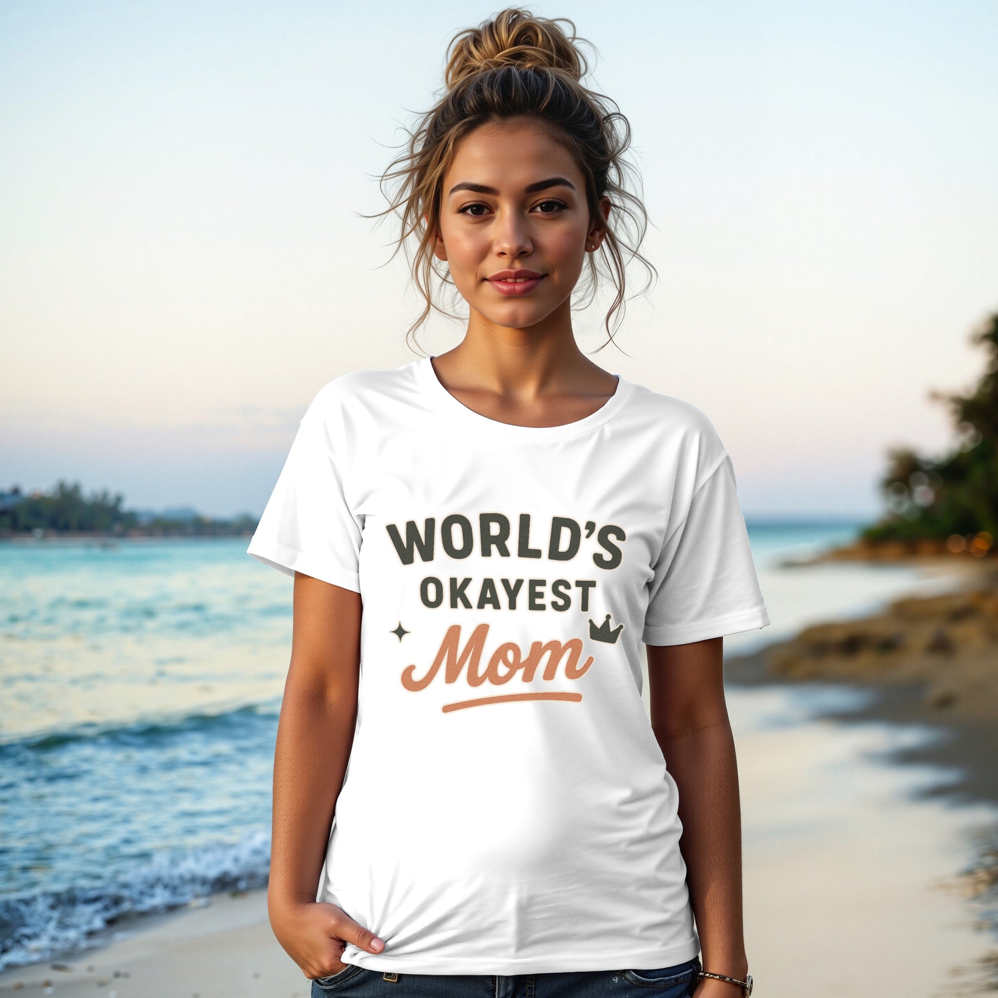 White- World's Okayest Mom Stylish Graphic T-shirt