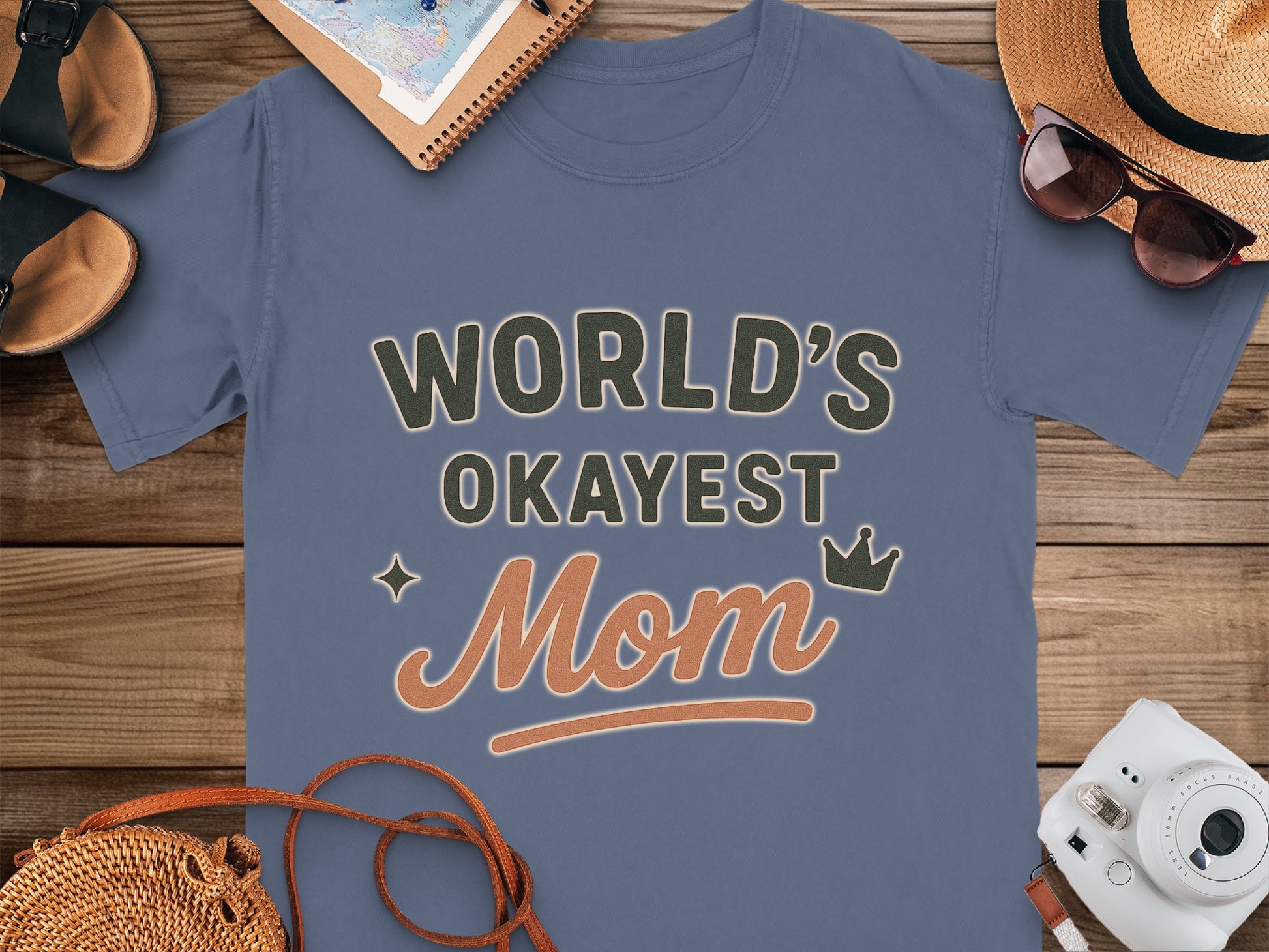 China Blue- World's Okayest Mom T-shirt for Women Casual Wear