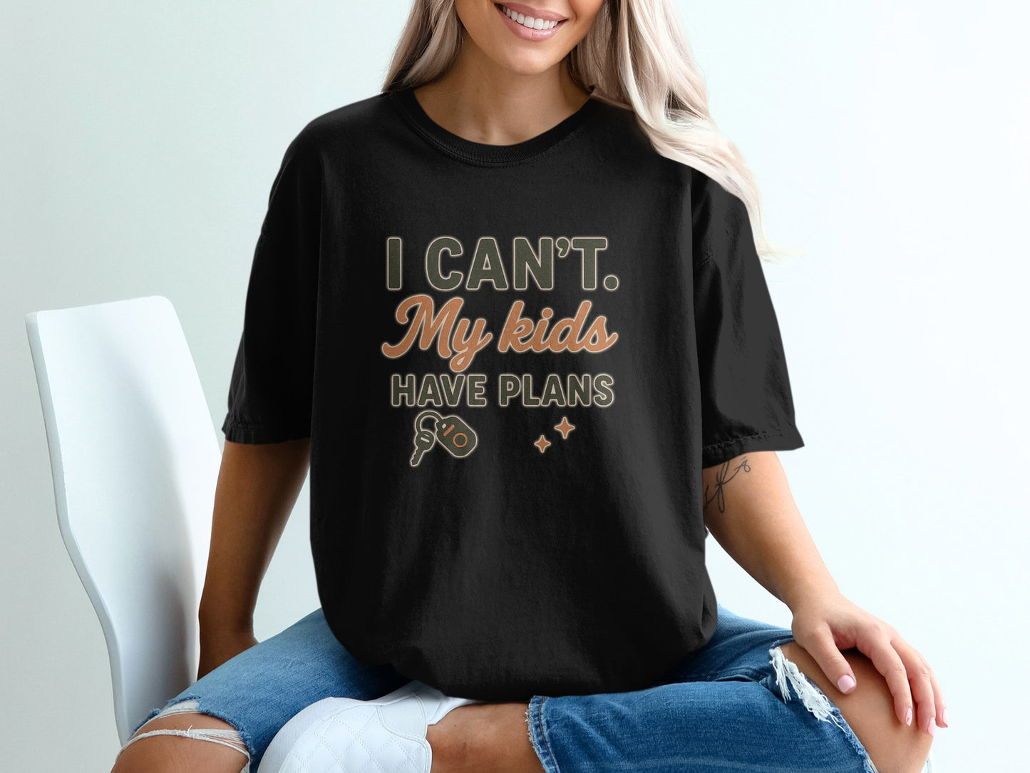 Black- I Can't My Kids Have Plans Graphic T-shirt