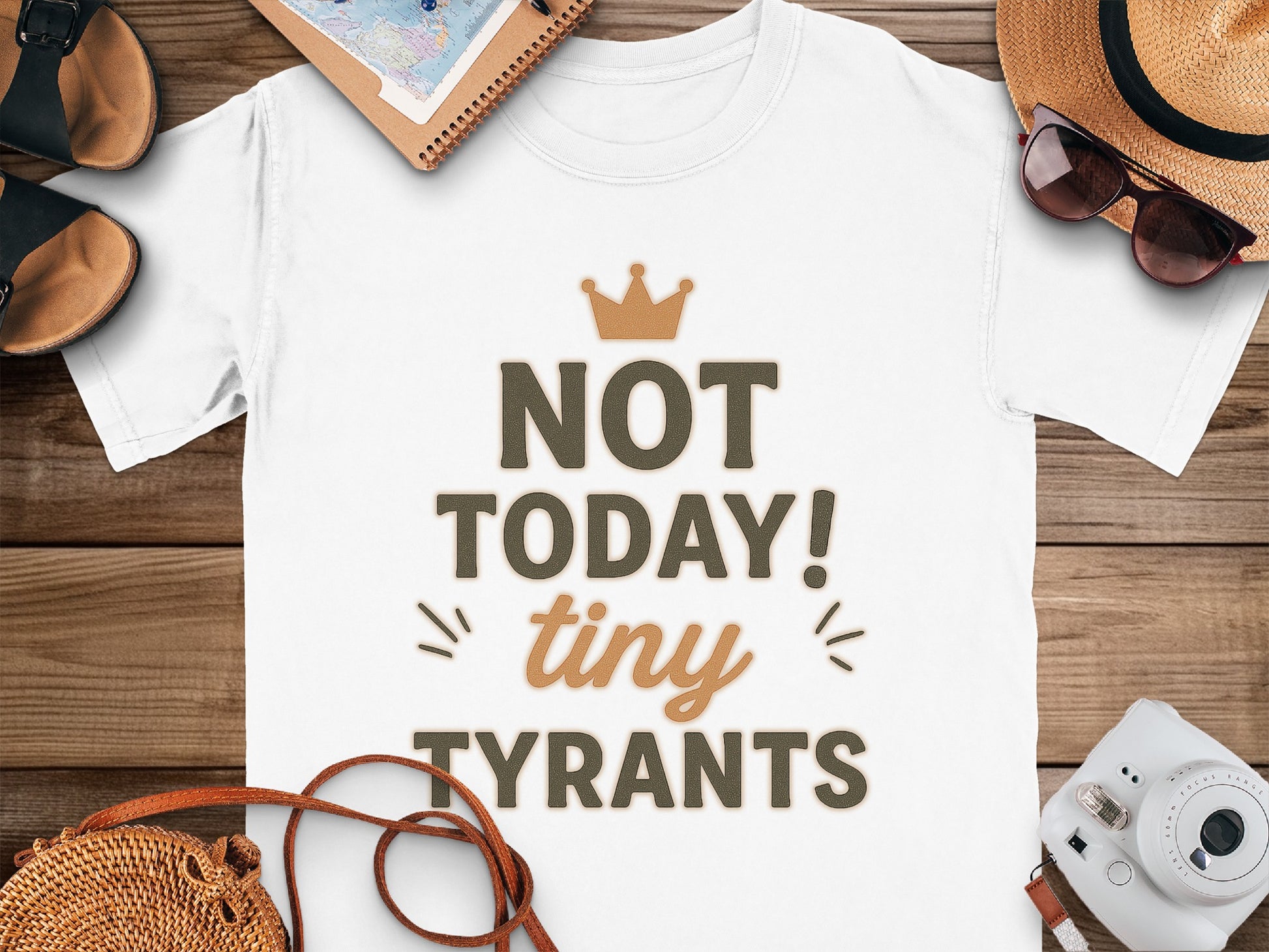 White- NOT TODAY tiny TYRANTS Graphic Print T-Shirt