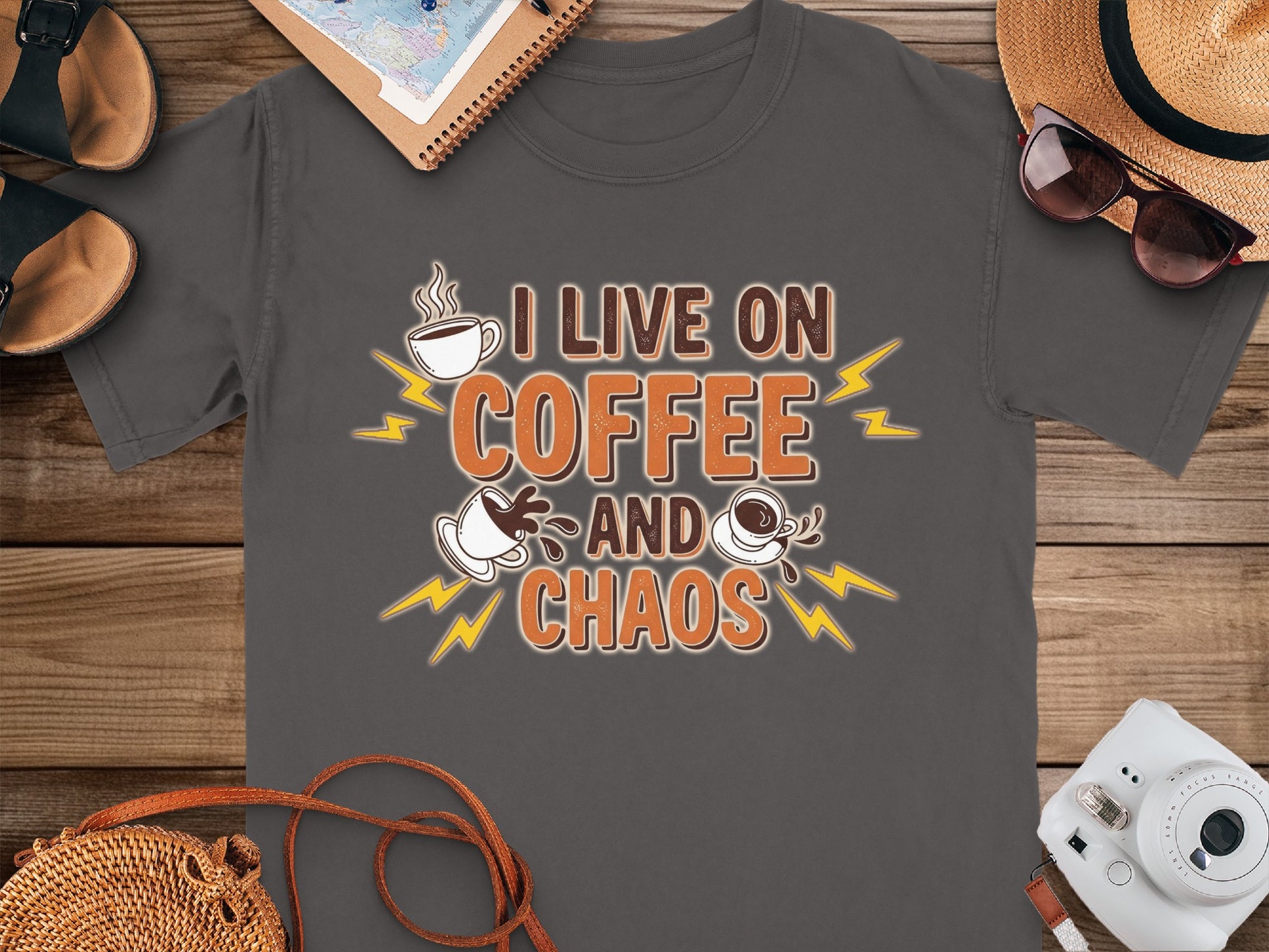 Graphite- I Live on Coffee and Chaos Graphic Tee Product