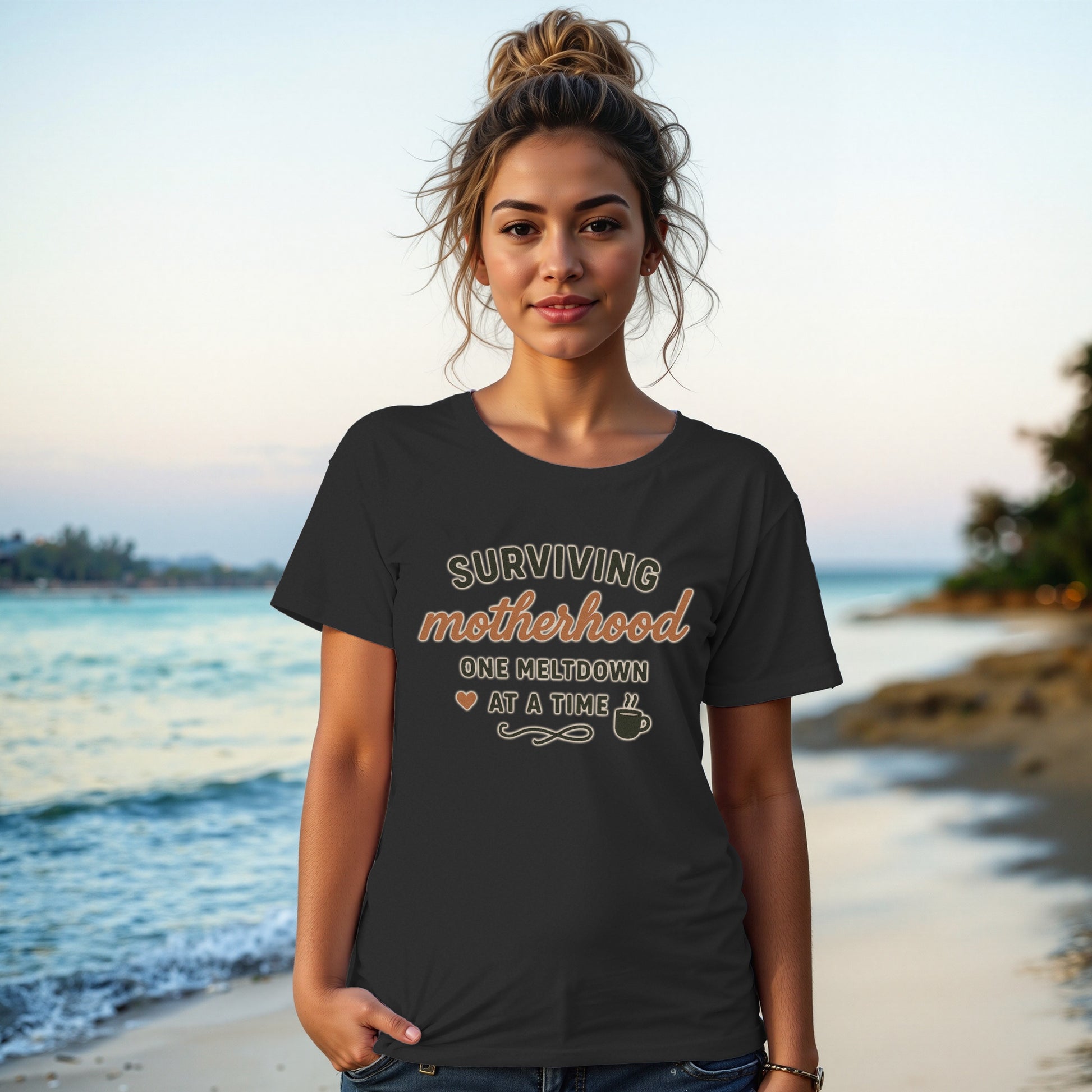 Black- Surviving Motherhood One Meltdown at a Time T-shirt