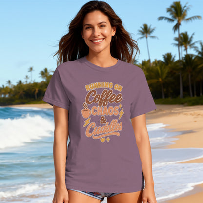 Berry- Running On Coffee Chaos and Cuddles T-Shirt