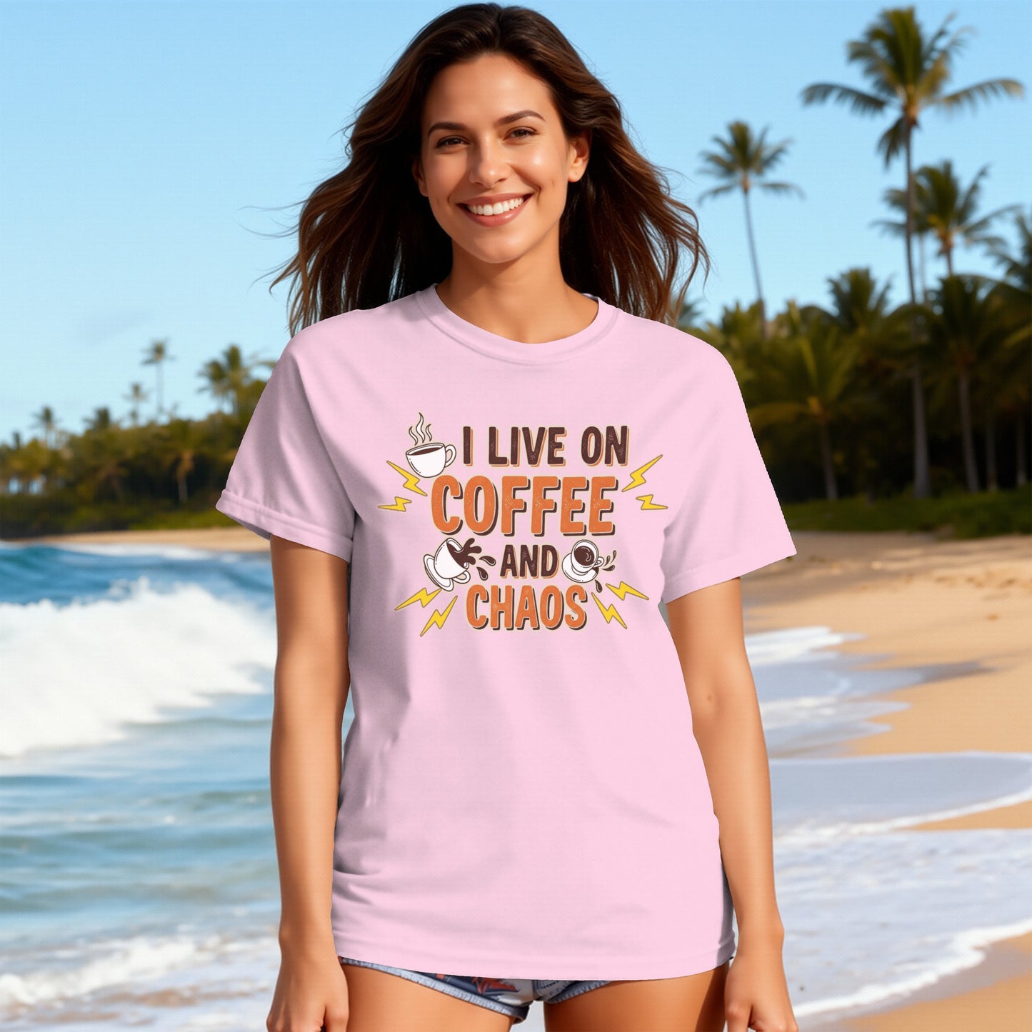 Blossom- I Live on Coffee and Chaos Funny Graphic Tee