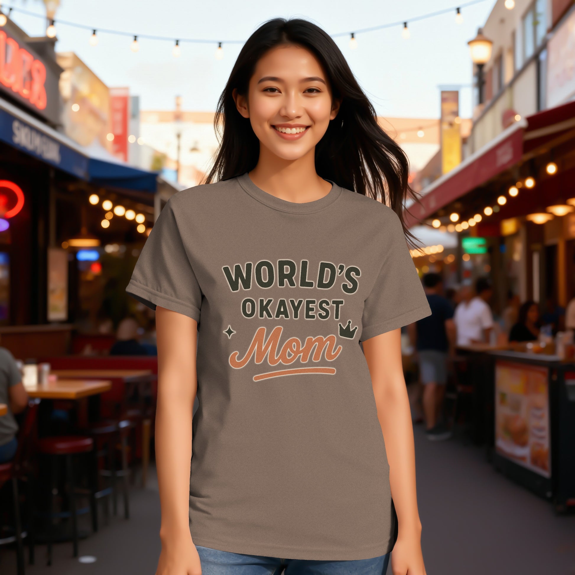 Espresso- World's Okayest Mom Graphic T-Shirt
