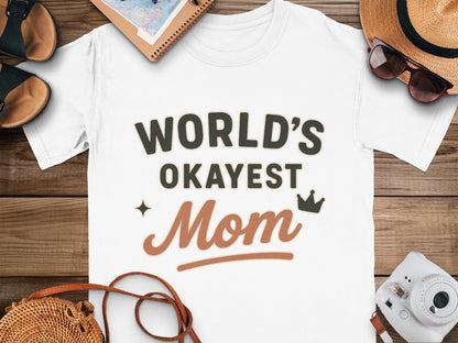 White- World's Okayest Mom T-shirt Fun Gift for Moms Casual Wear