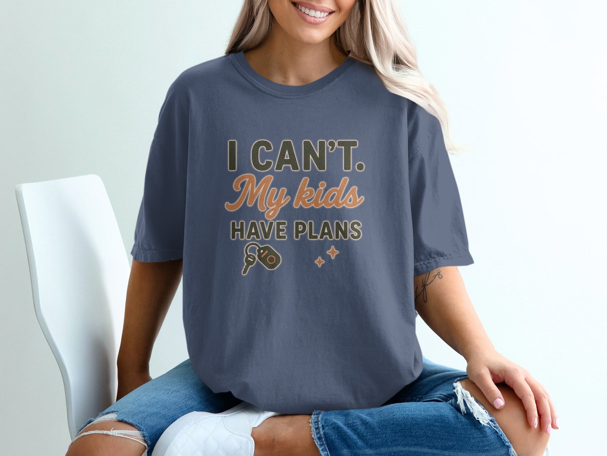 China Blue- I Can't My Kids Have Plans T-shirt
