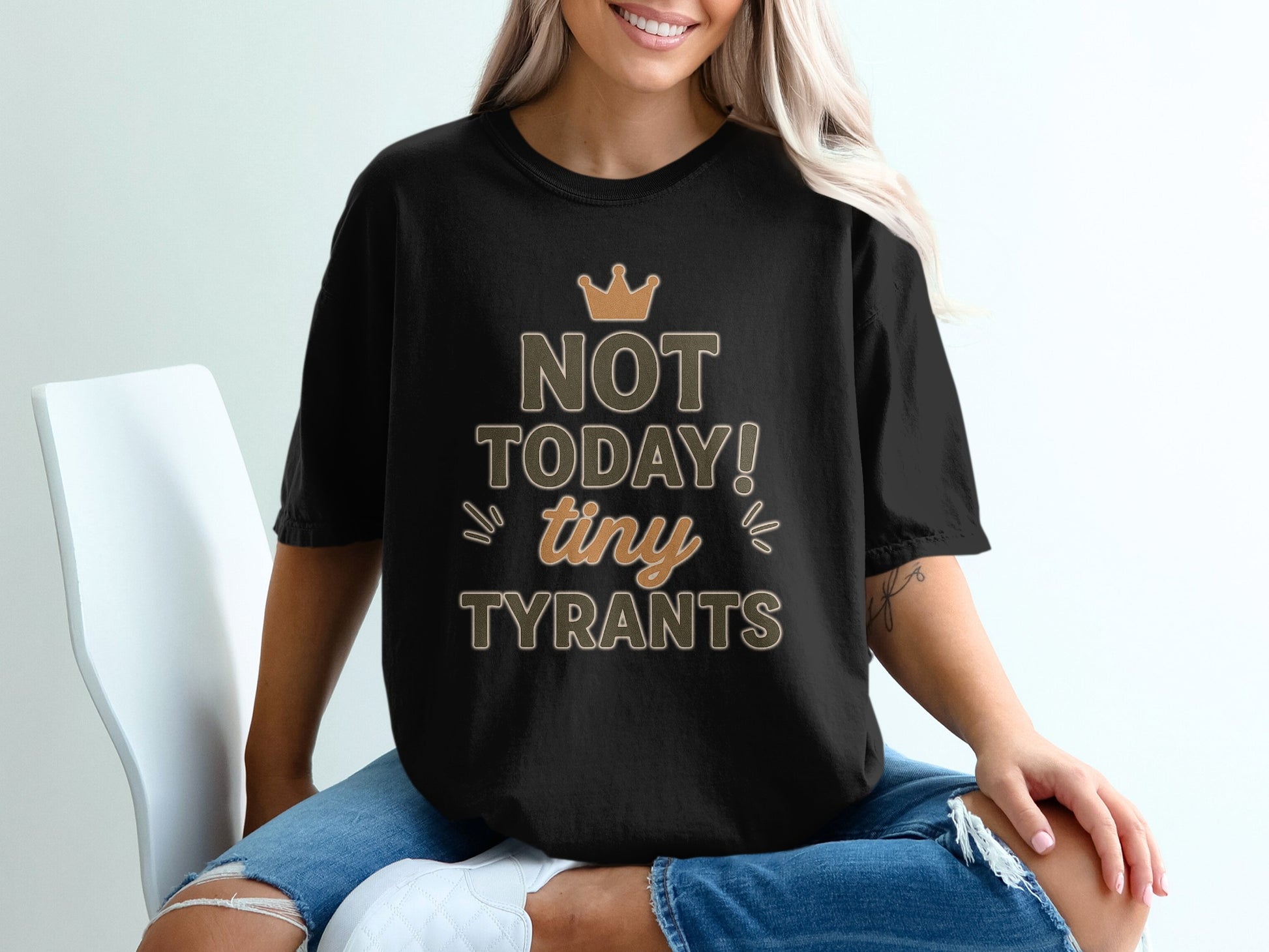 Black- Not Today Tiny Tyrants Printed T-shirt