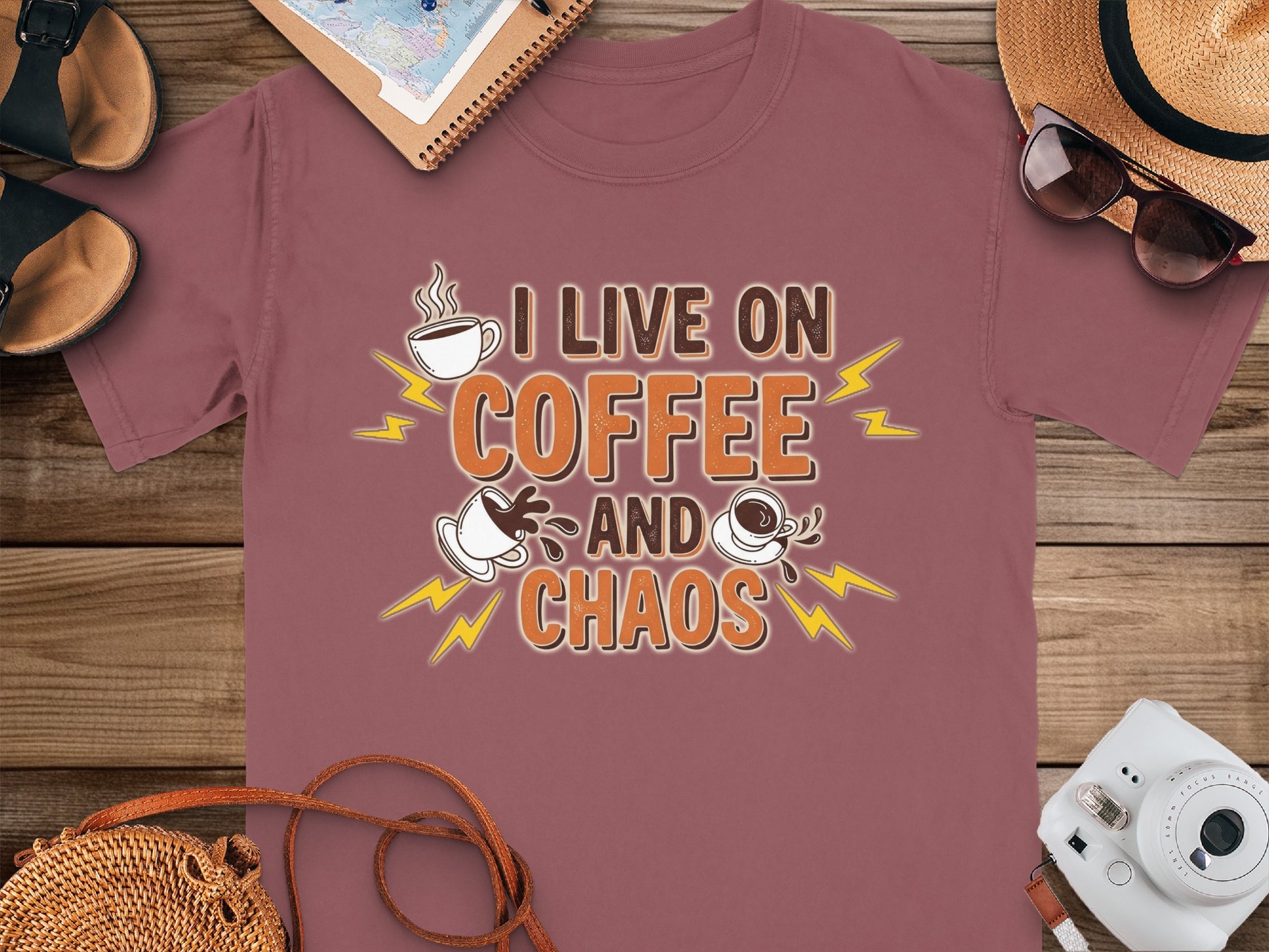 Chili- I Live On Coffee and Chaos Graphic T-Shirt