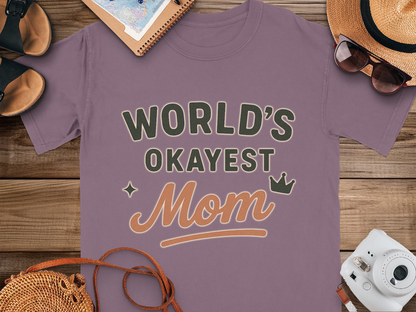 Berry- World's Okayest Mom Graphic T-Shirt for Women