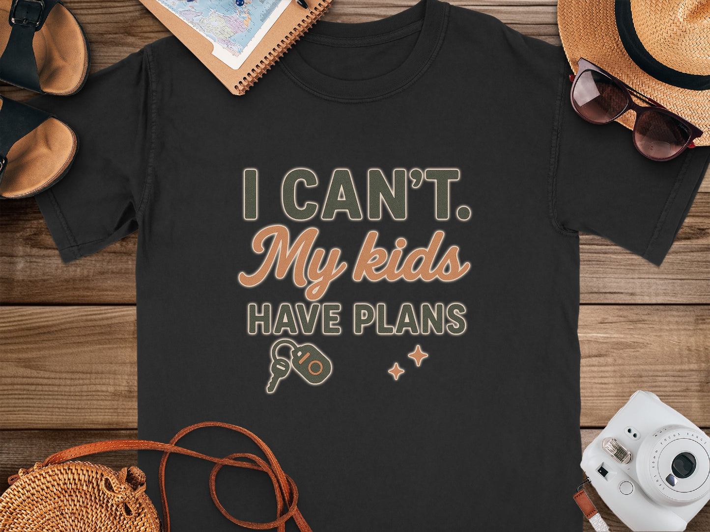 Black- I Can't My Kids Have Plans Graphic Tee Shirt