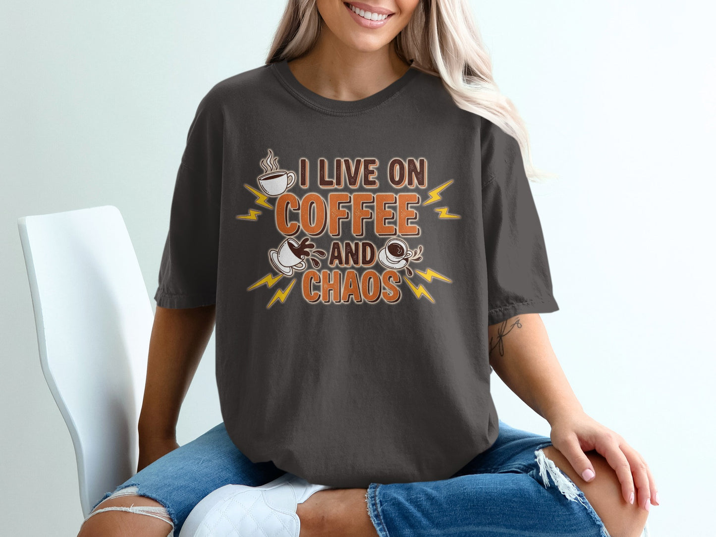 Graphite- I Live on Coffee and Chaos Graphic T-shirt