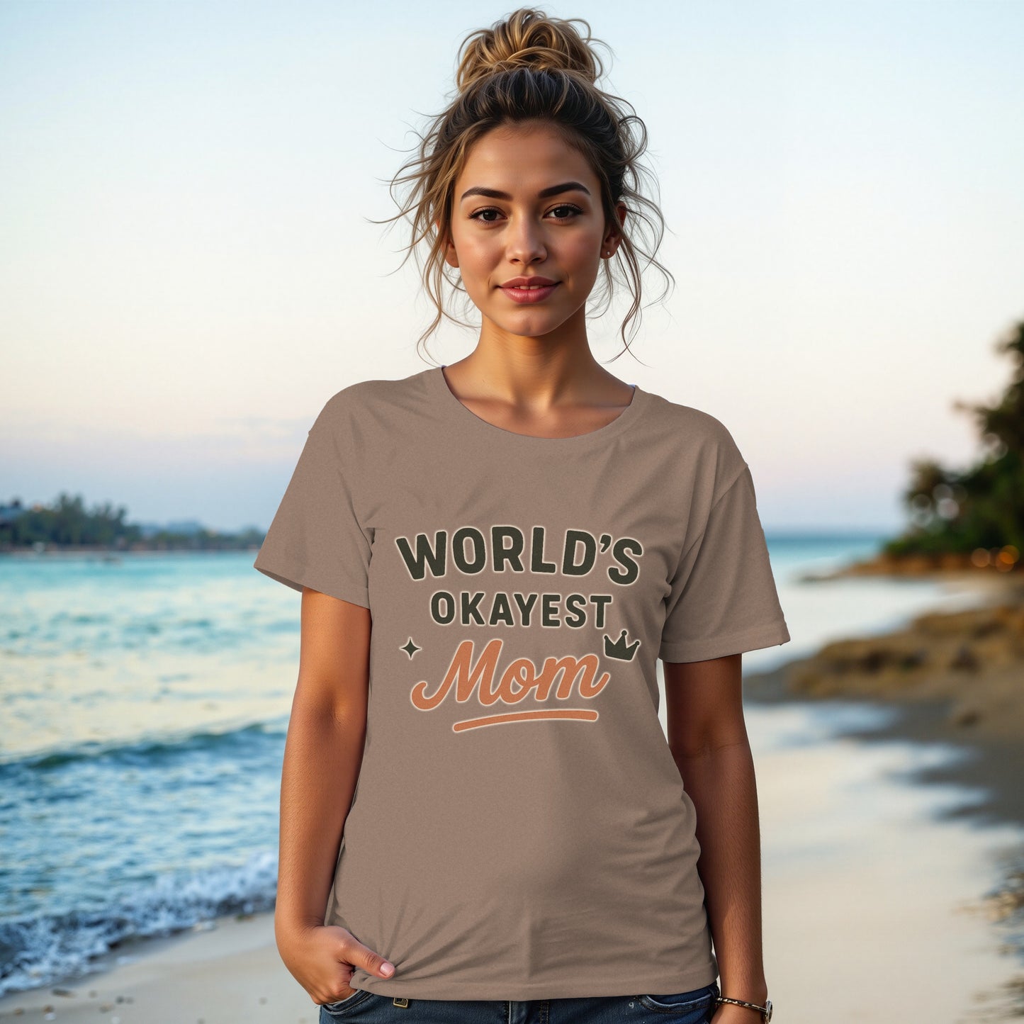 Espresso- World's Okayest Mom Graphic Tee Casual Top