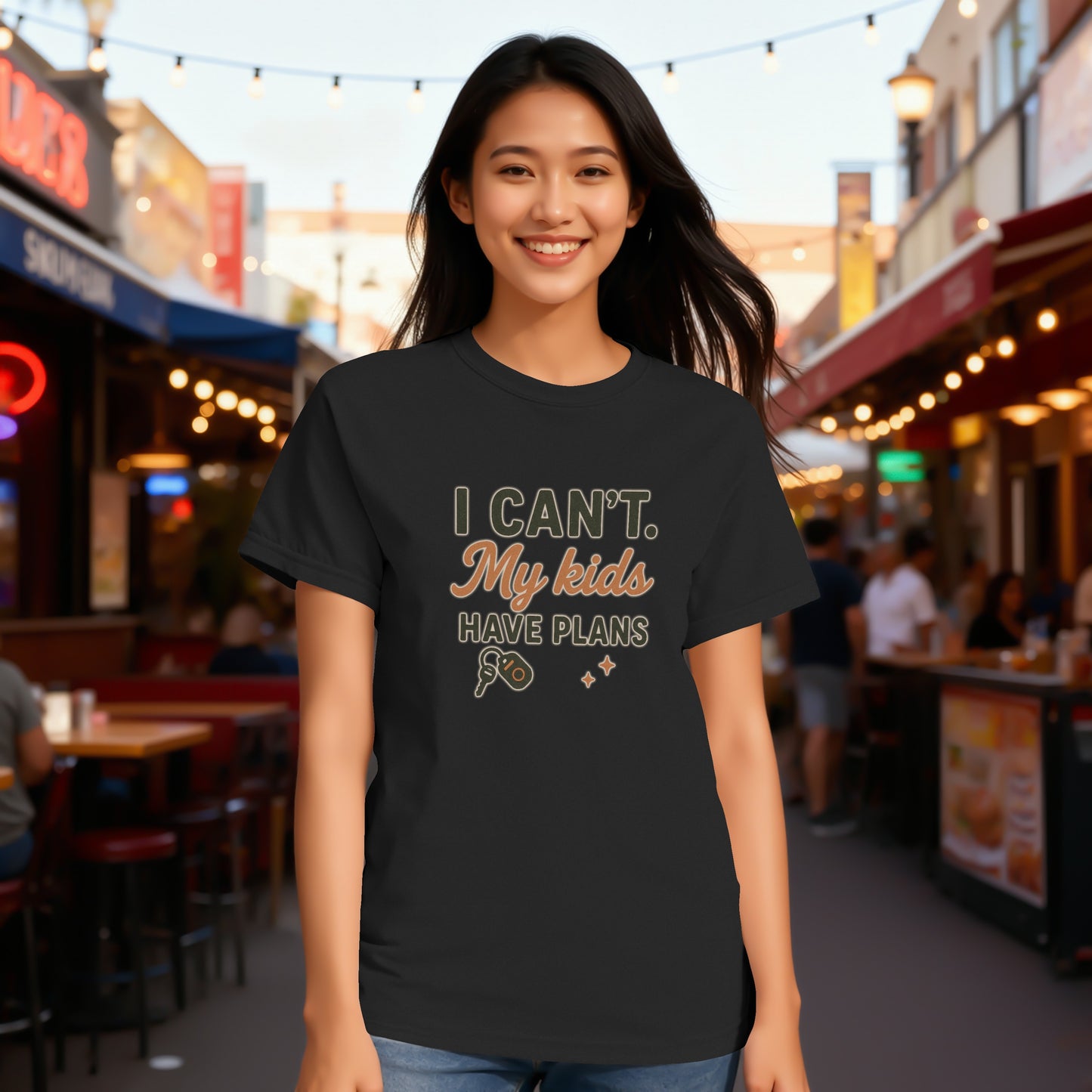 Black- I Can't My Kids Have Plans T-shirt