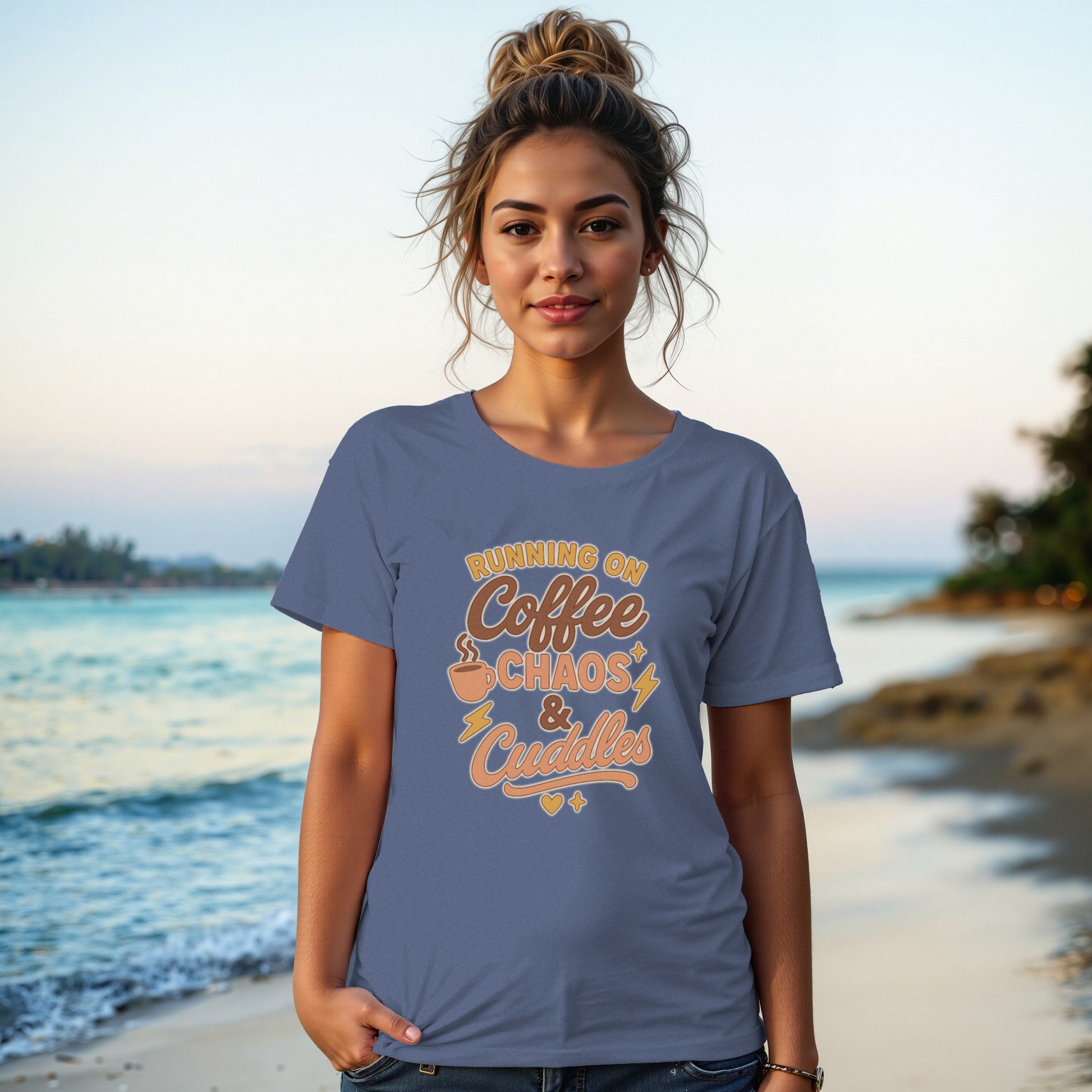 China Blue- Running On Coffee Chaos And Cuddles T-Shirt