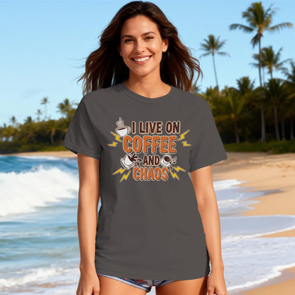 Graphite- I Live On Coffee And Chaos Shirt Stylish Graphic Tee