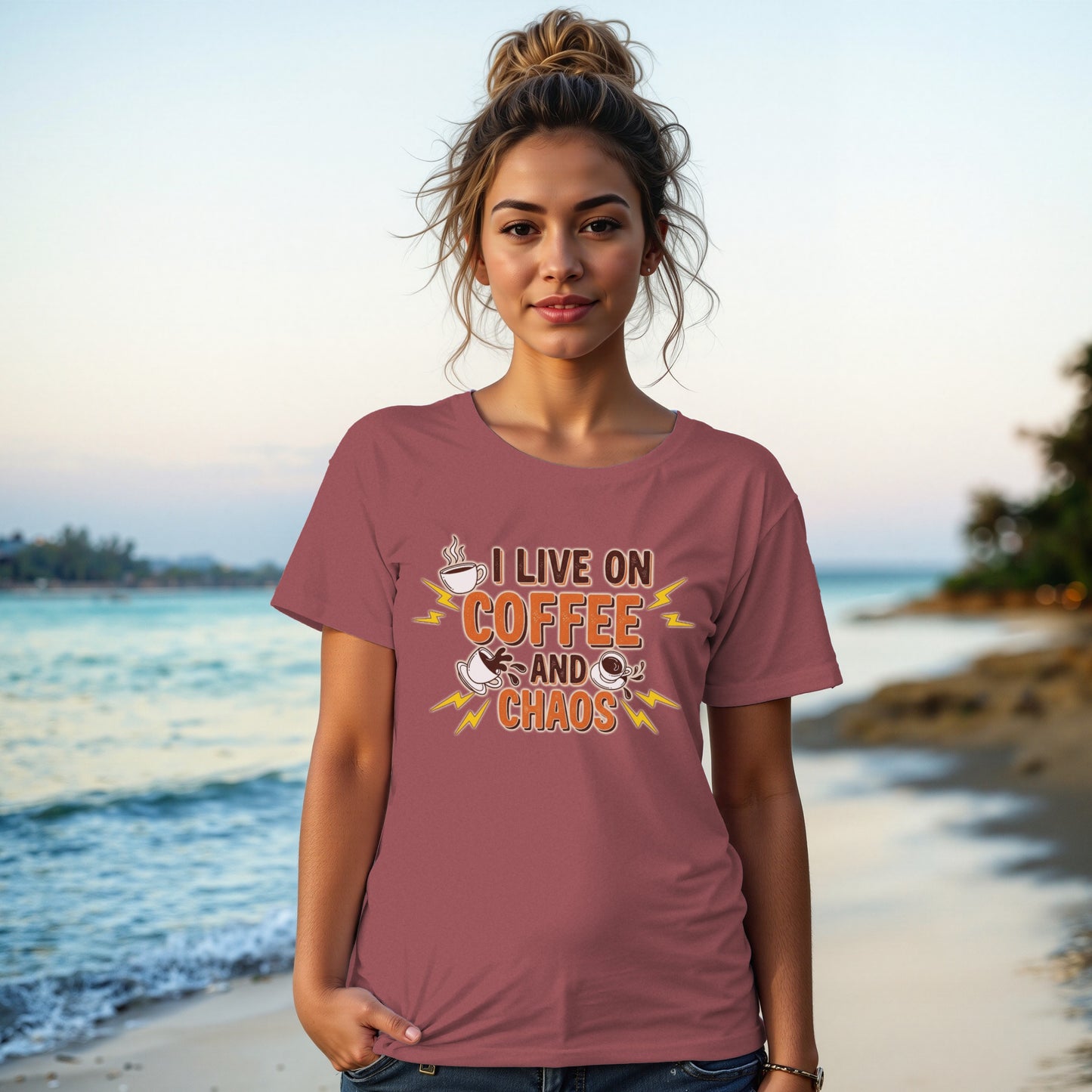 Chili- I Live on Coffee and Chaos Graphic T-shirt