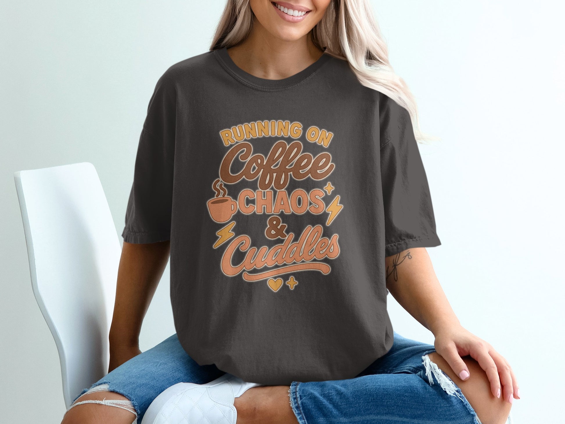 Graphite- Running On Coffee Chaos and Cuddles T-shirt