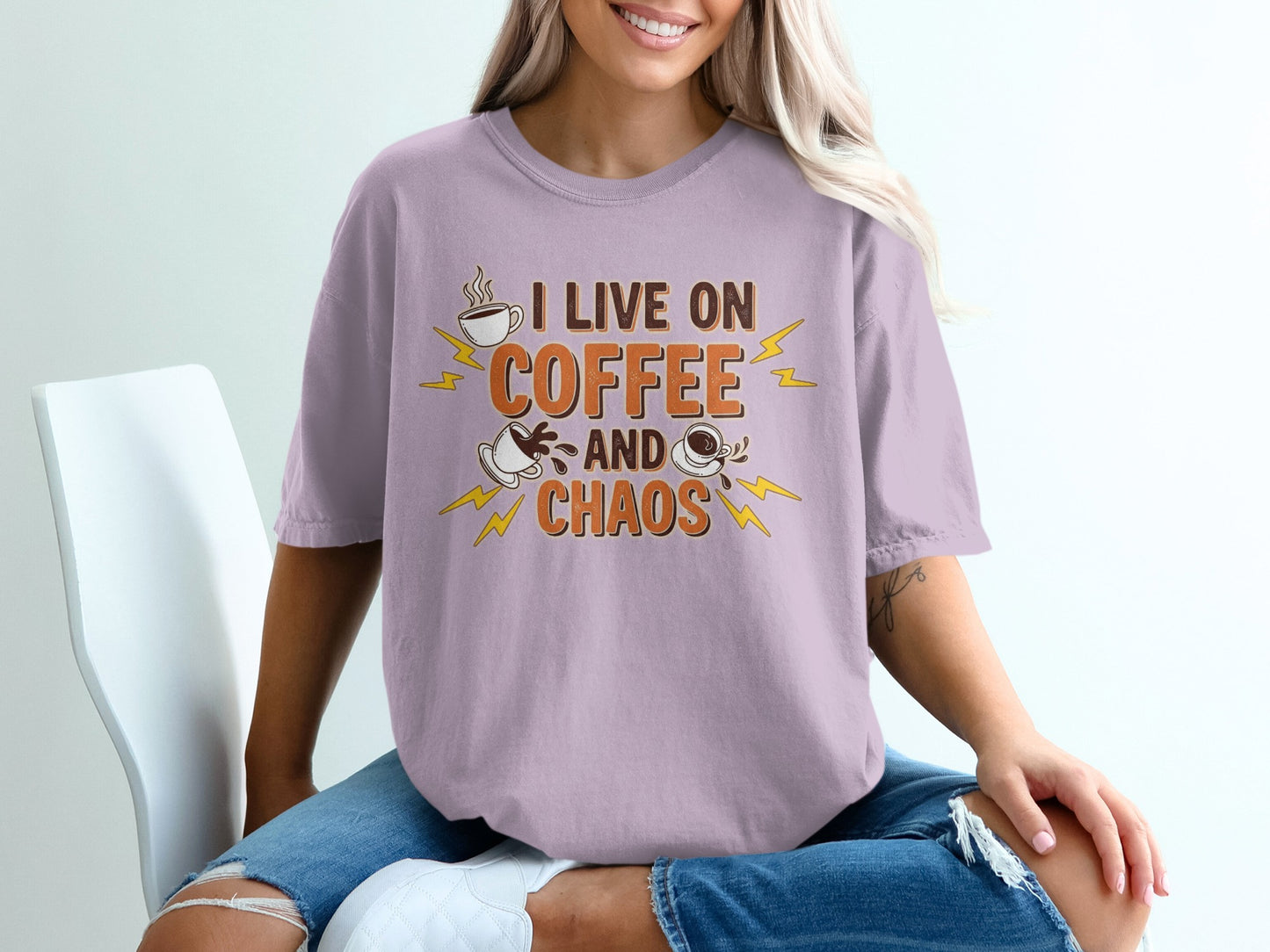 Orchid- I Live on Coffee and Chaos Graphic Shirt