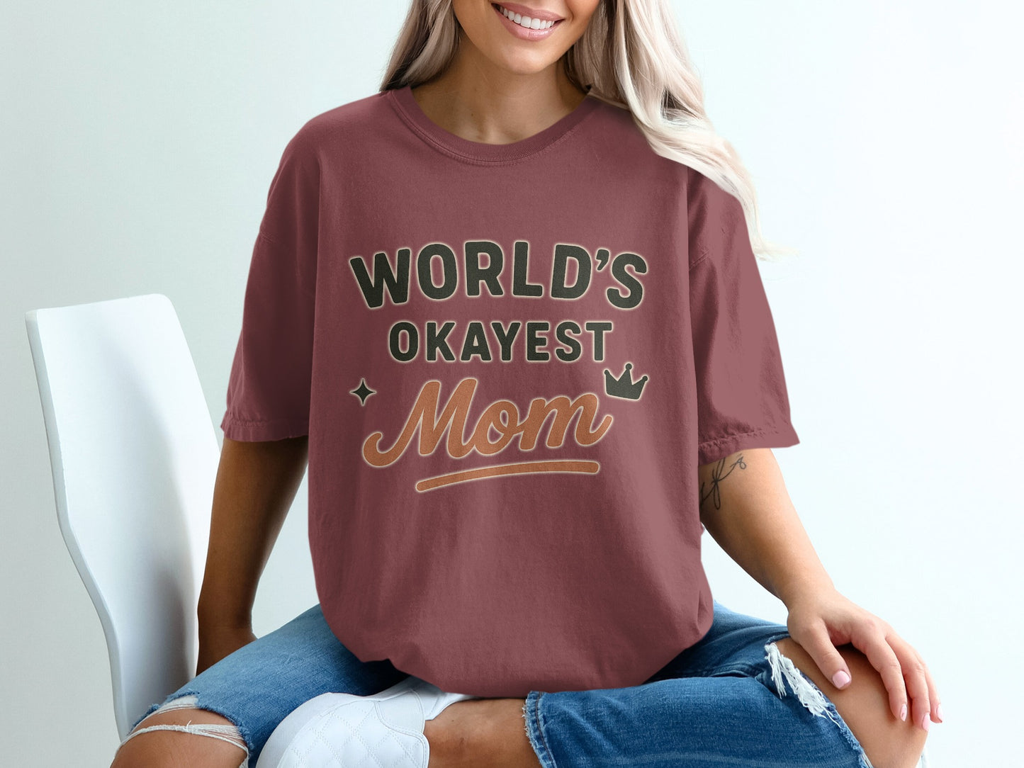 Chili- World's Okayest Mom Graphic T-Shirt for Women