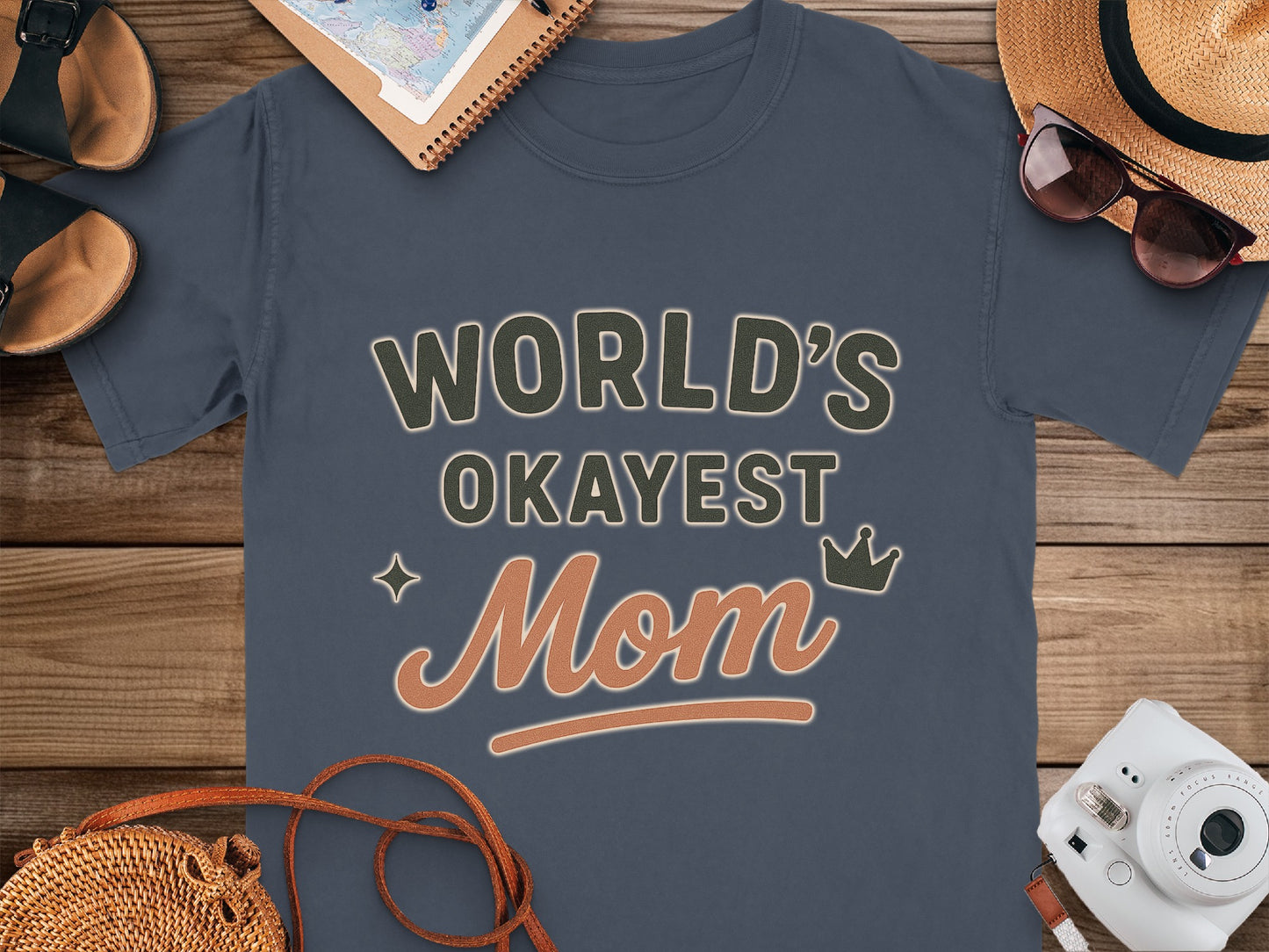 Navy- World's Okayest Mom T-Shirt Motherhood Apparel