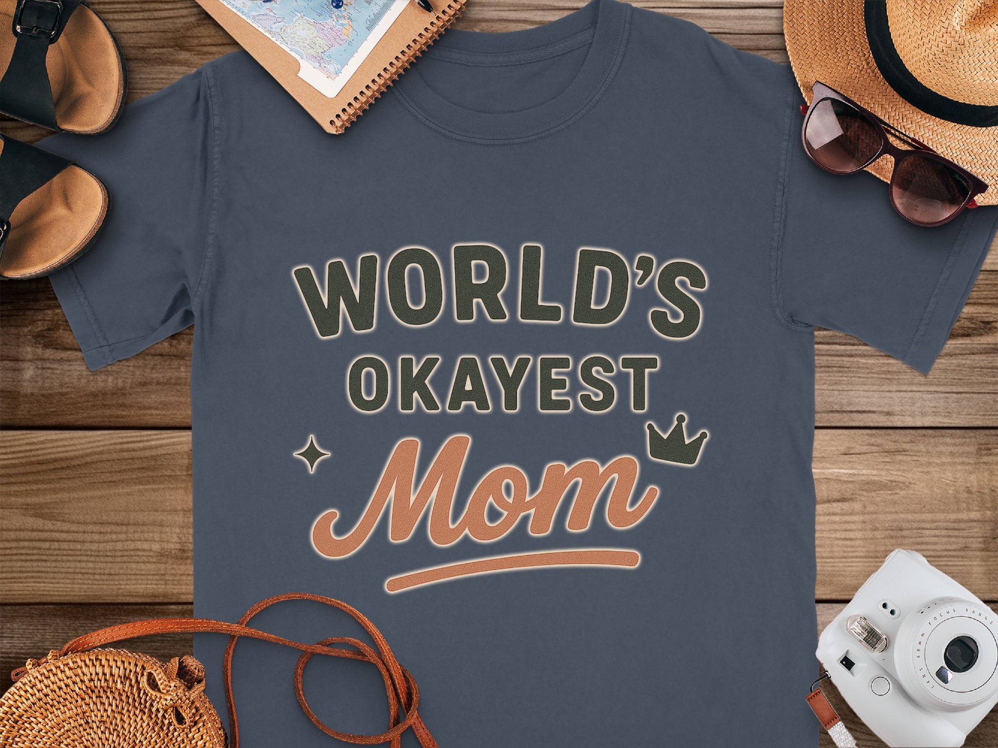 Navy- World's Okayest Mom T-Shirt Motherhood Apparel