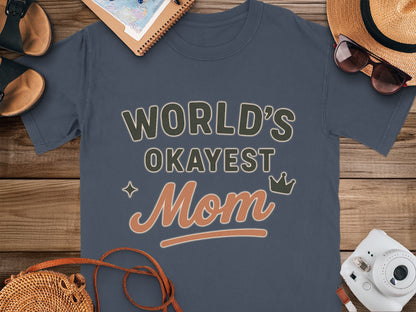 Navy- World's Okayest Mom T-Shirt Motherhood Apparel