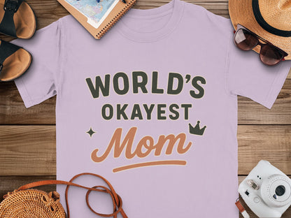 Orchid- World's Okayest Mom Funny Gift Graphic Tee