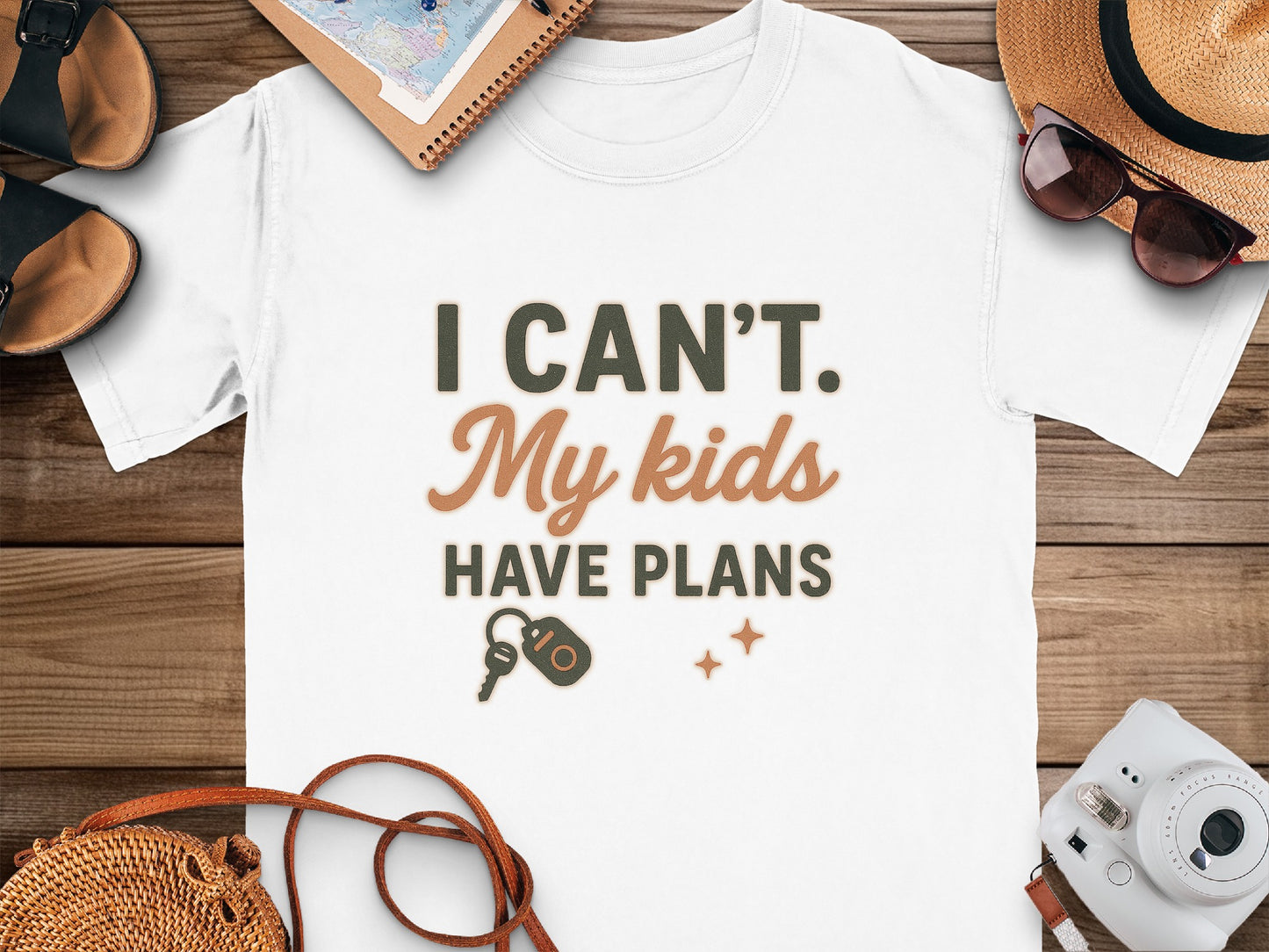 White- I Can't My Kids Have Plans Graphic T-Shirt