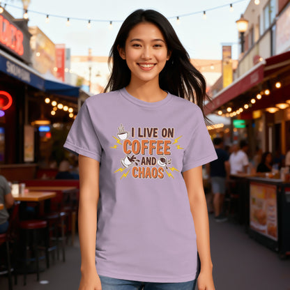 Orchid- I Live on Coffee and Chaos Graphic Tee