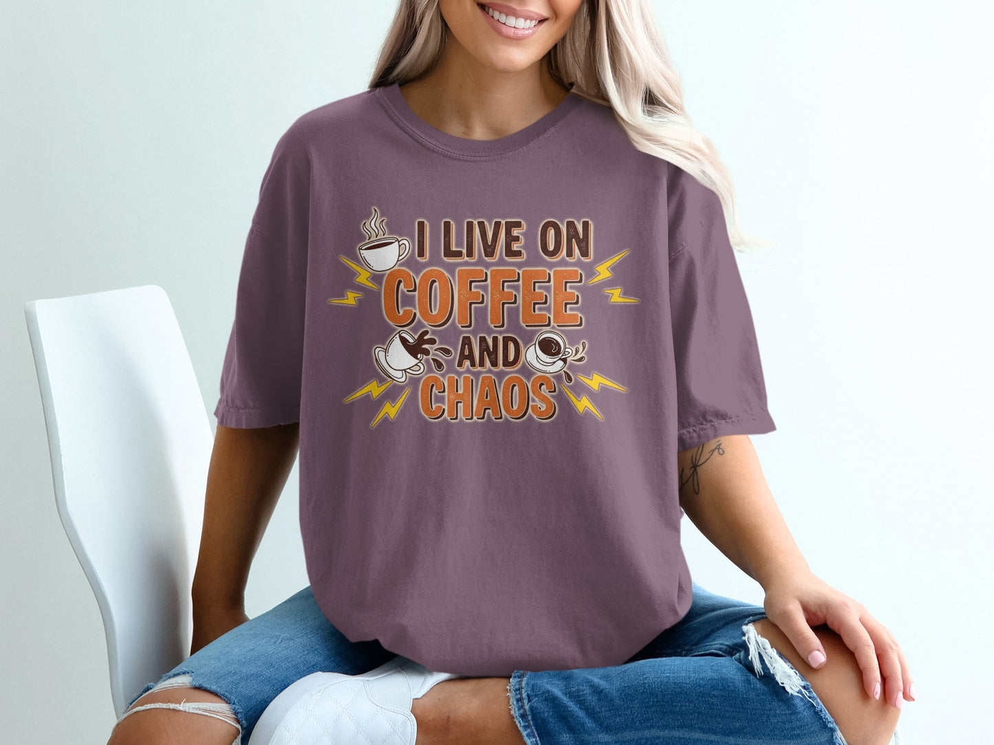 Berry- I Live on Coffee and Chaos Graphic T-Shirt
