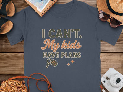 Navy- I CAN'T MY KIDS HAVE PLANS Graphic T-shirt product