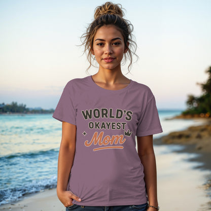 Berry- World's Okayest Mom T-Shirt perfect for beach outings