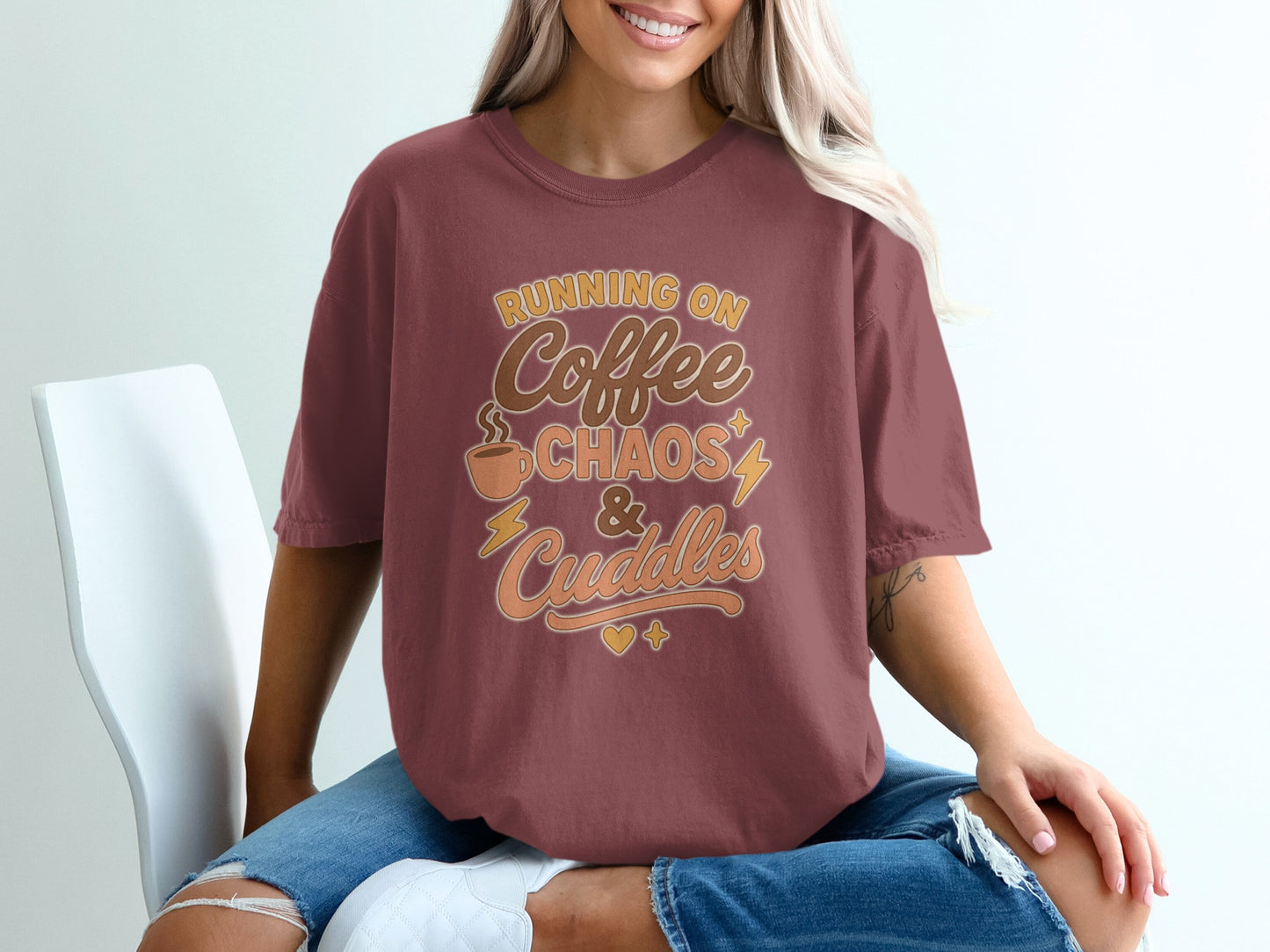 Chili- Running on Coffee Chaos and Cuddles T-shirt