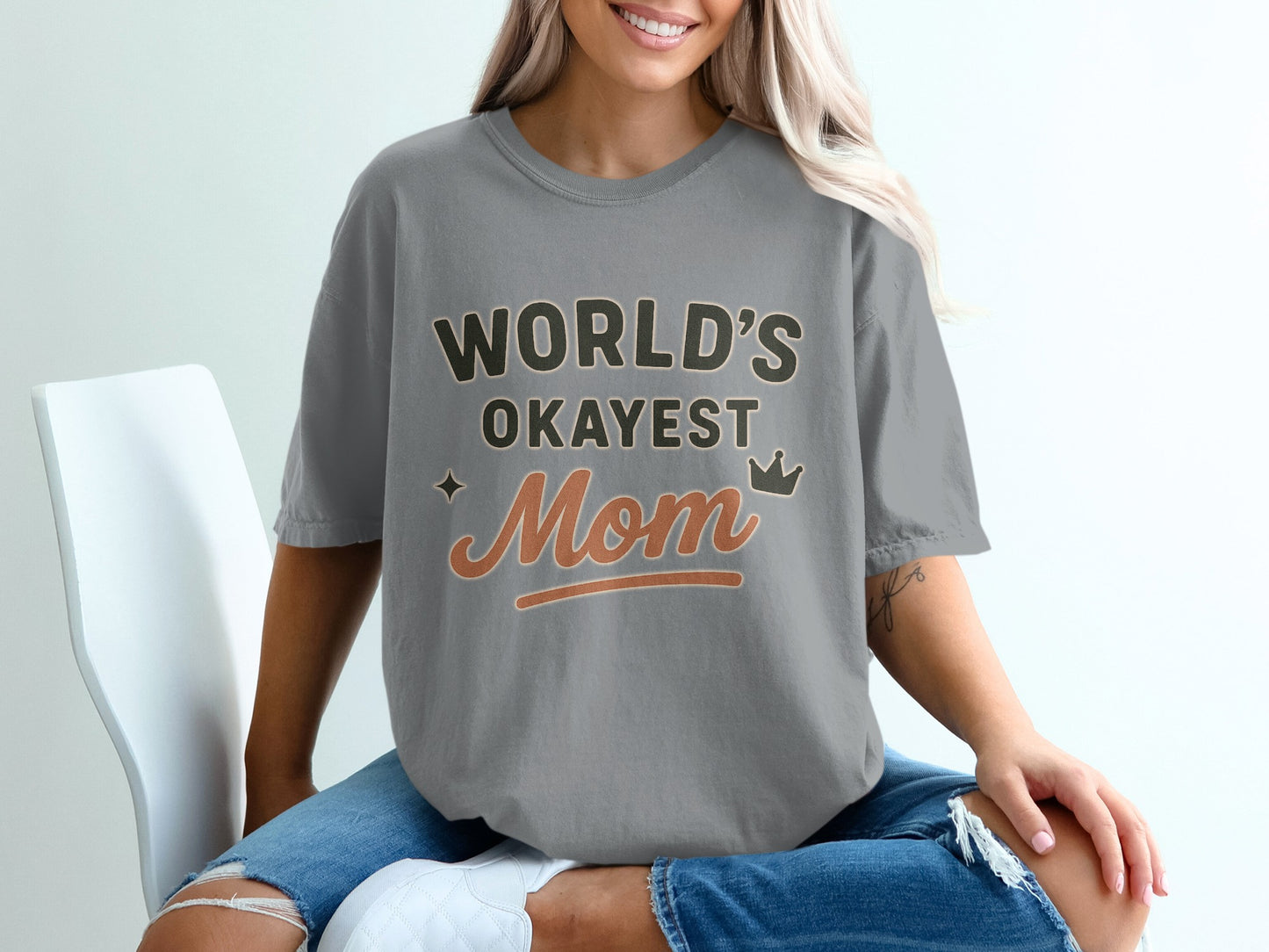 Granite- World's Okayest Mom Graphic Tee Shirt Product