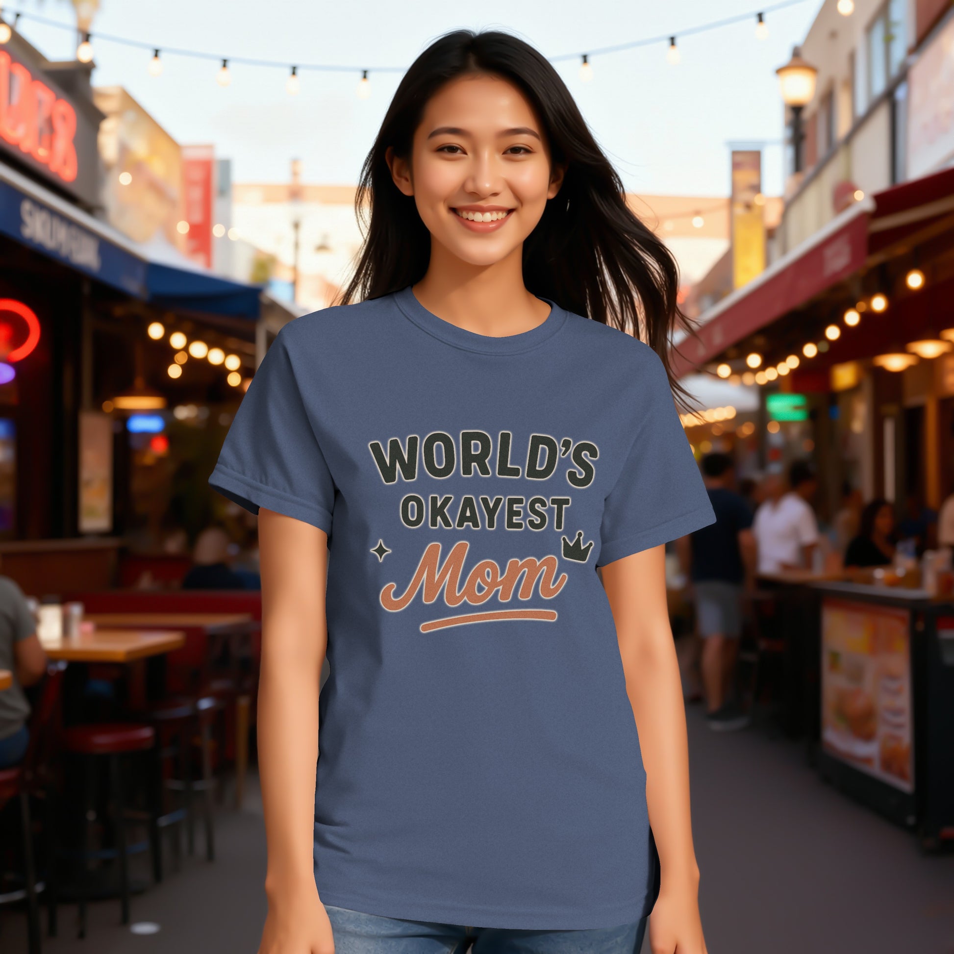 China Blue- World's Okayest Mom Gift Graphic T-shirt