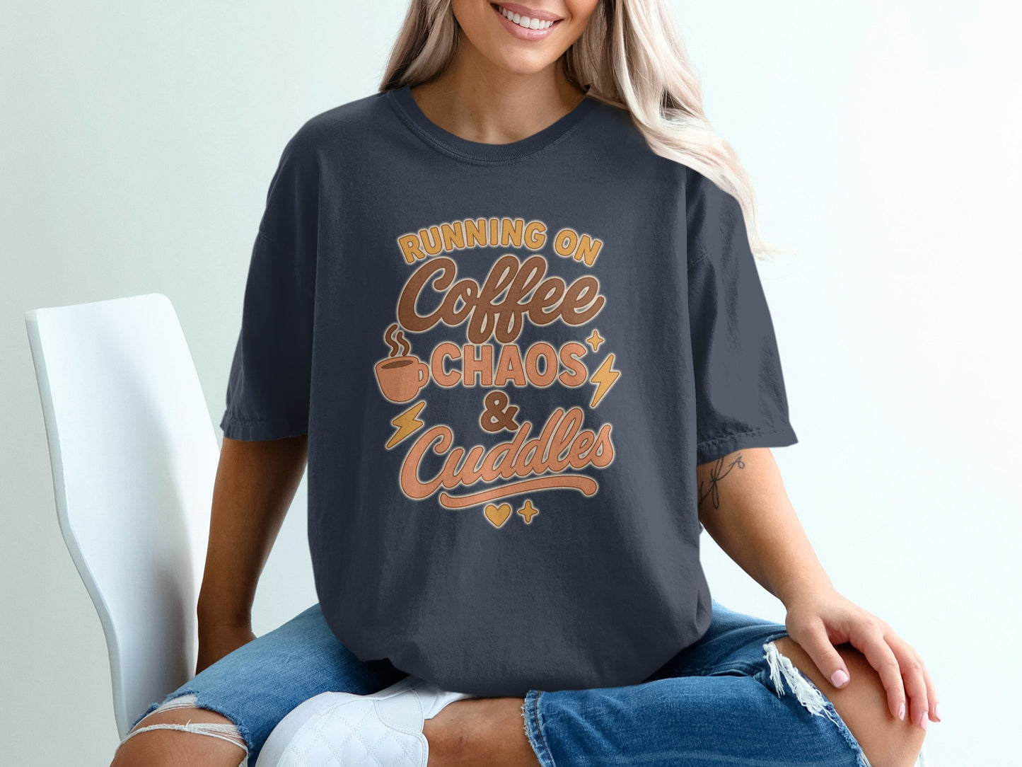 Navy- Running on Coffee Chaos and Cuddles shirt