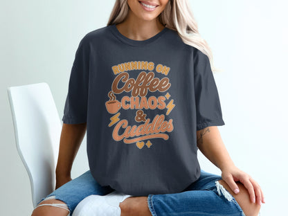 Navy- Running on Coffee Chaos and Cuddles shirt