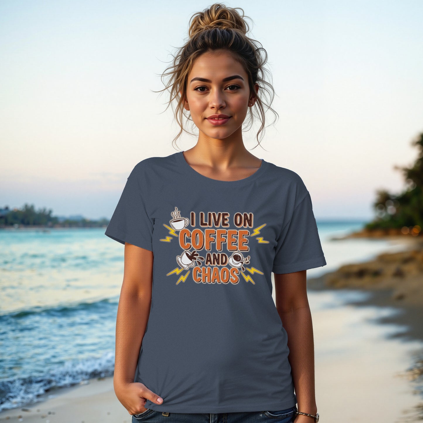 Navy- I Live On Coffee And Chaos Women's T-Shirt