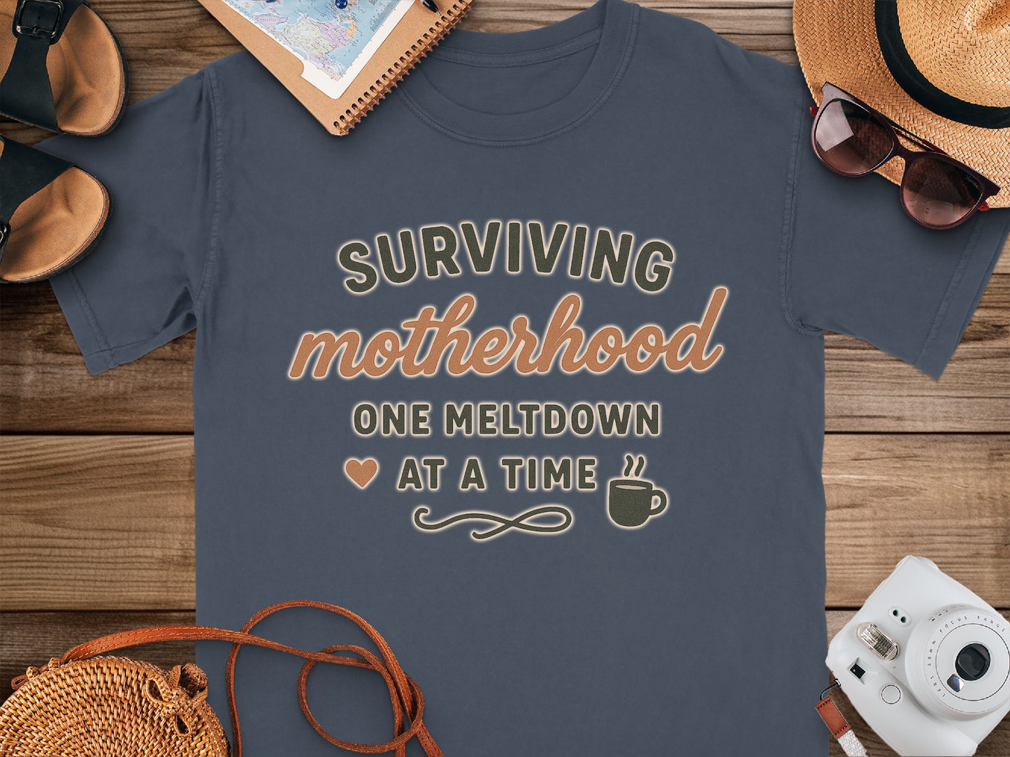 Navy- Surviving Motherhood One Meltdown at a Time shirt