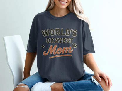 Navy- World's Okayest Mom Graphic T-Shirt