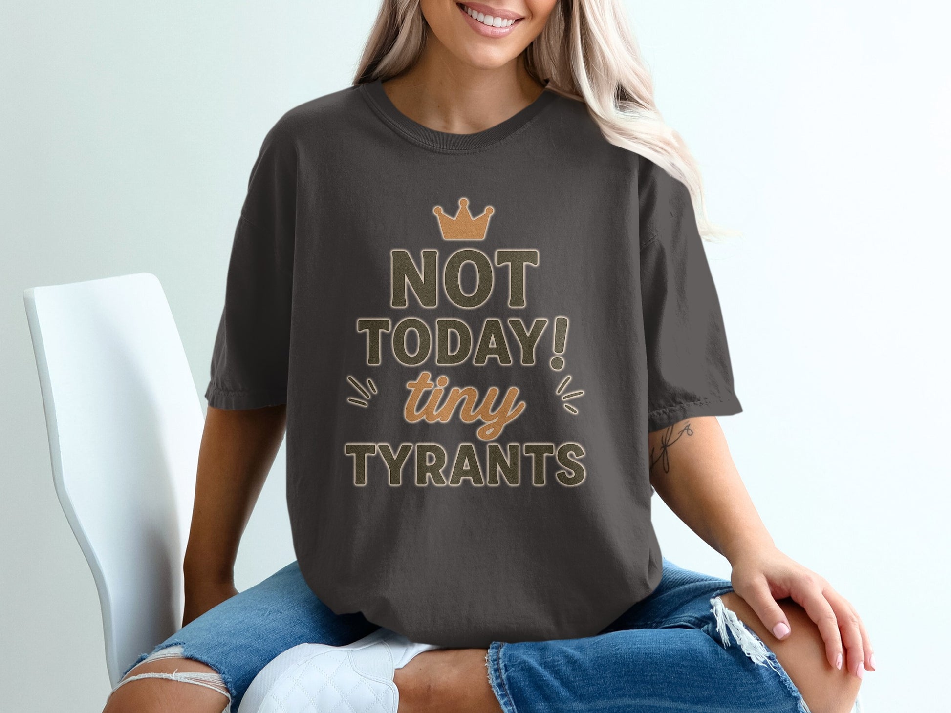 Graphite- Not Today Tiny Tyrants Crown Graphic T-Shirt
