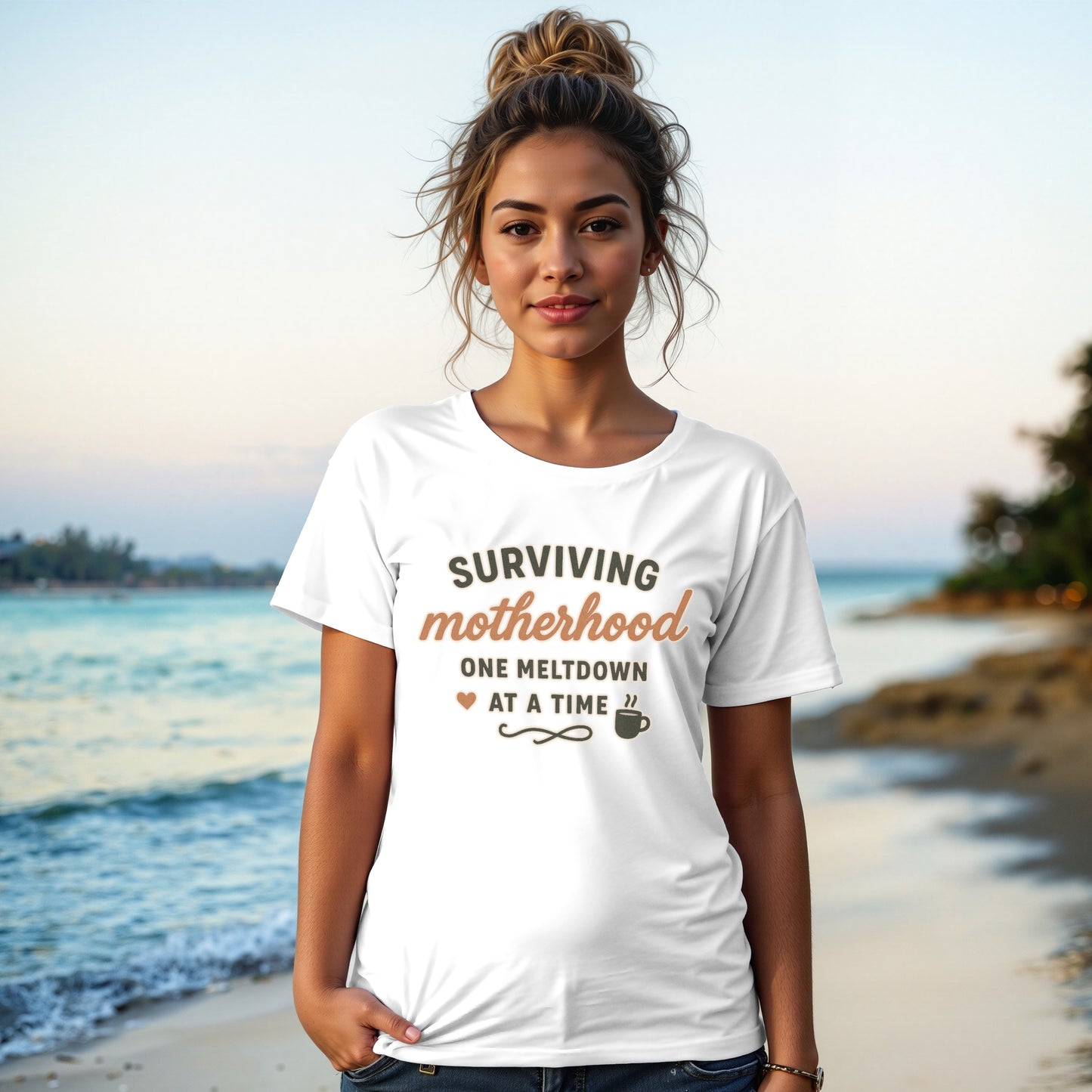White- Surviving Motherhood One Meltdown At A Time Shirt