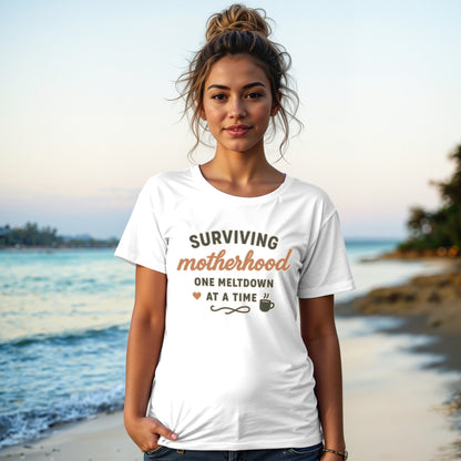 White- Surviving Motherhood One Meltdown At A Time Shirt