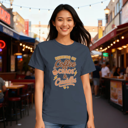 Navy- Running on Coffee Chaos and Cuddles T-Shirt
