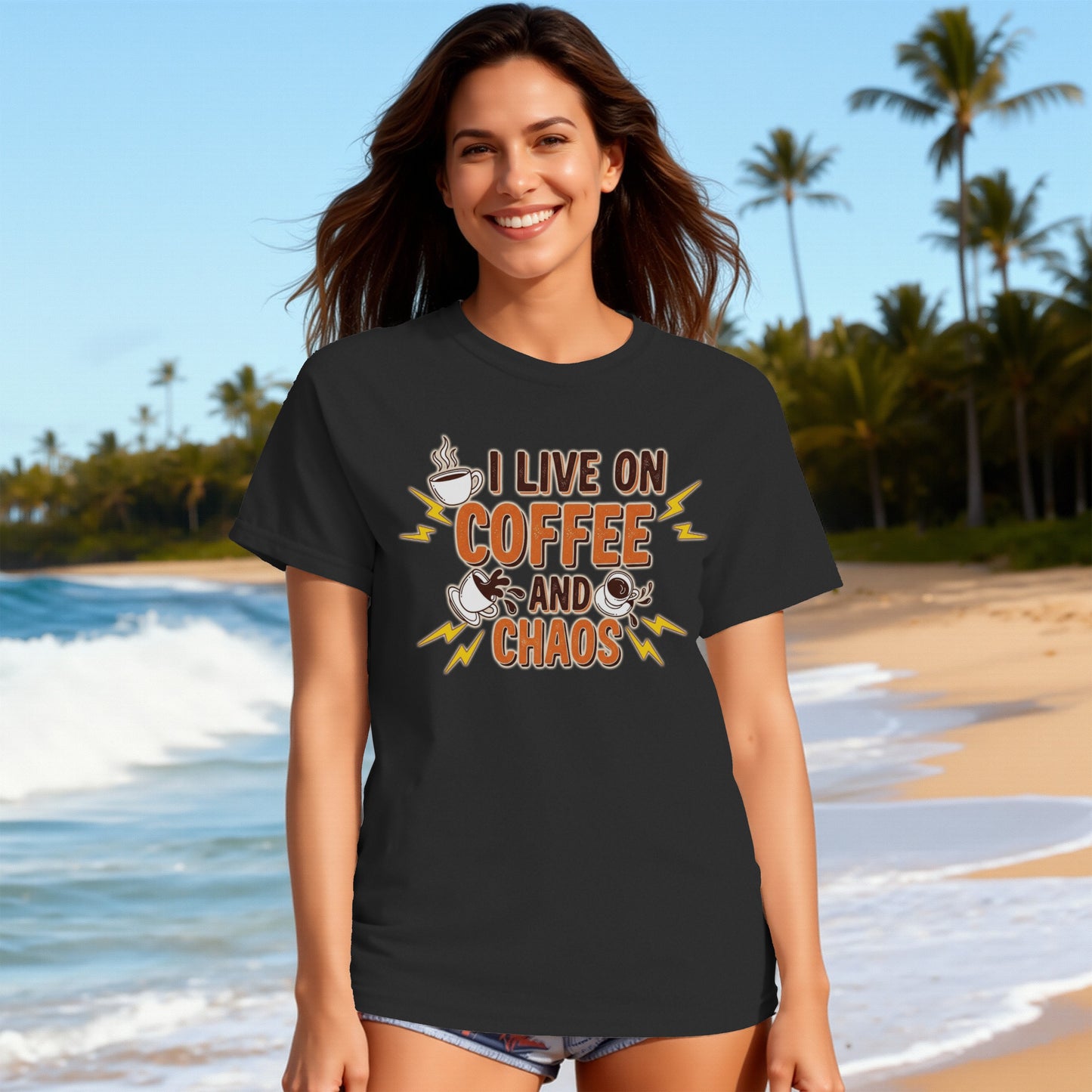 Black- I Live On Coffee And Chaos Graphic T-shirt
