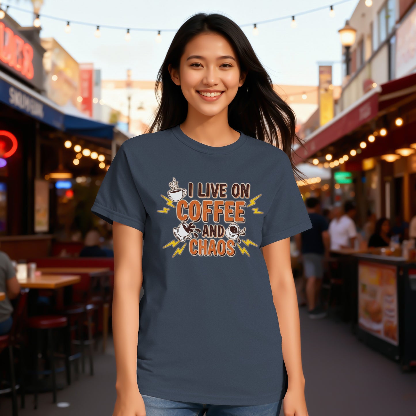 Navy- I Live On Coffee And Chaos T-shirt